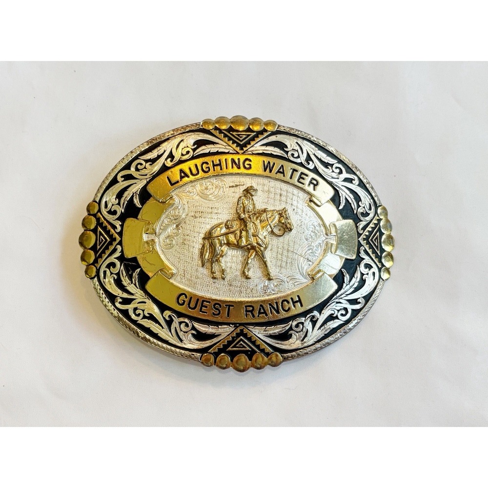 MONTANA SILVERSMITHS Sterling Silver Plate Buckle Laughing Water Ranch 5"x 4"